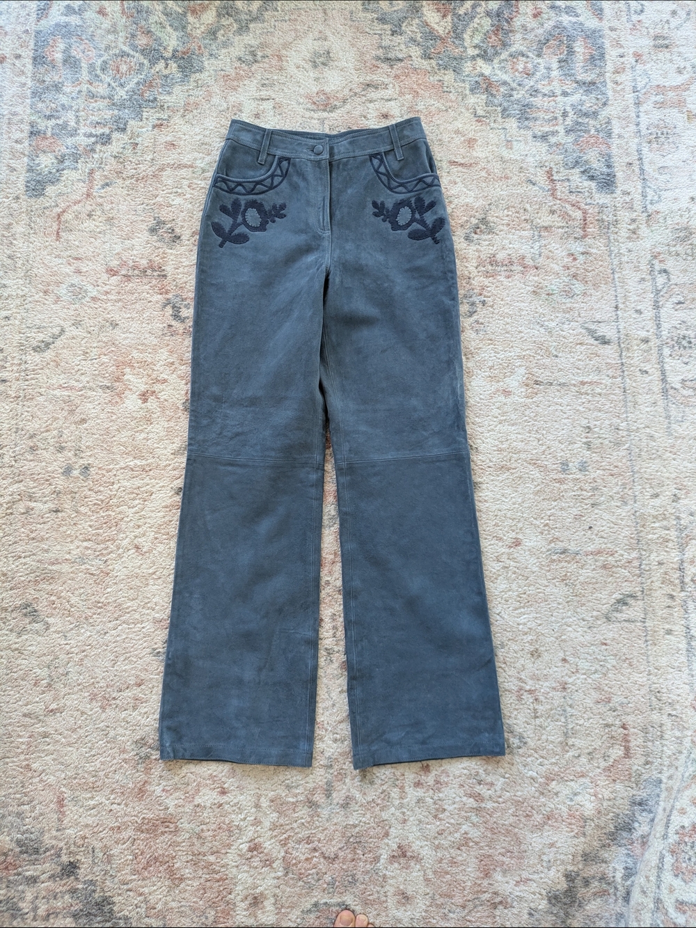 Sezane X Baziszt Goran Suede Wide-Leg Pants with Embroidered Detail